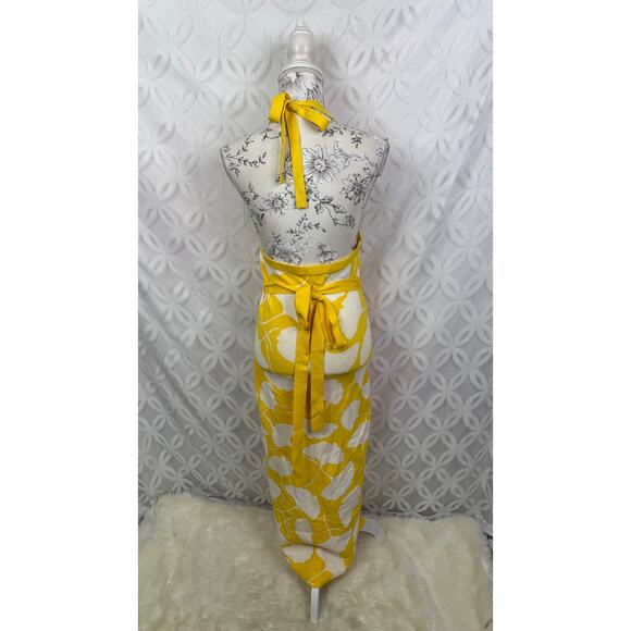 Diane Von Furstenberg DVF Target Yellow Gingko Halter Tie Knit Midi Dress S - Picture 6 of 10